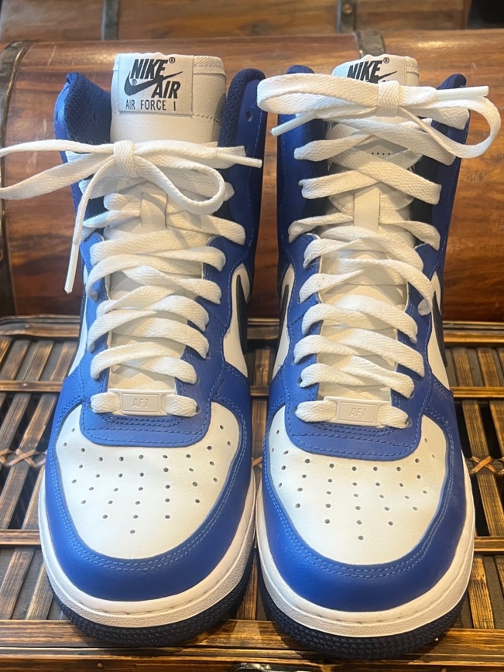 Nike Air Force 1 Mid White and Blue High-Top Sneakers 7.5 men/ 9 women